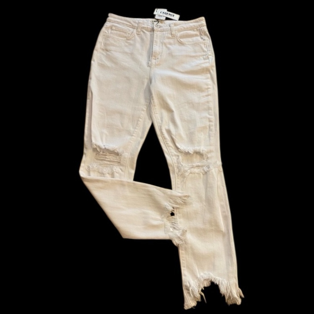 L’Agence Womens White High Rise Skinny Distressed Raw Crop NEW jeans 29